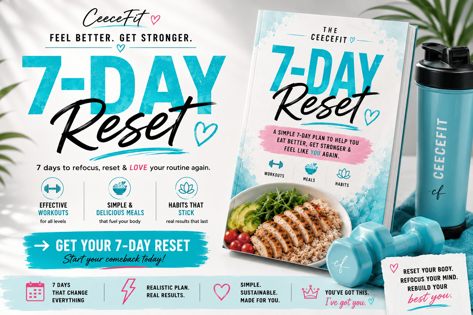 CeeceFit 7-Day Reset guide with workouts, meals and daily habits