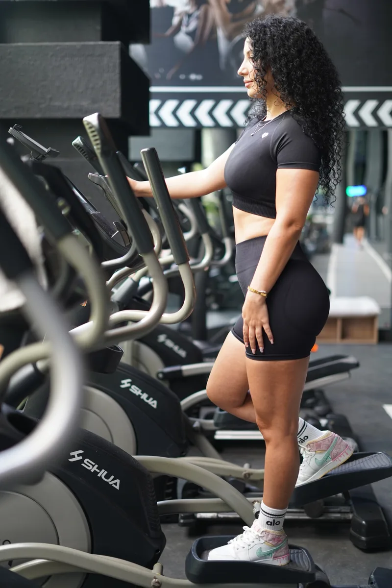 Ceece on a cross trainer