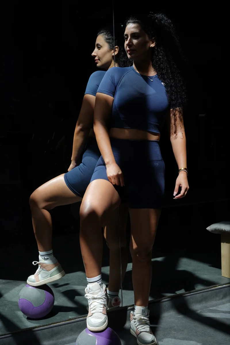 Ceece beside a medicine ball